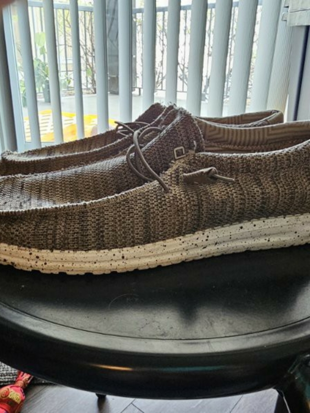Hey Dude Brown Knit Slip-On Loafers with Speckled White Sole